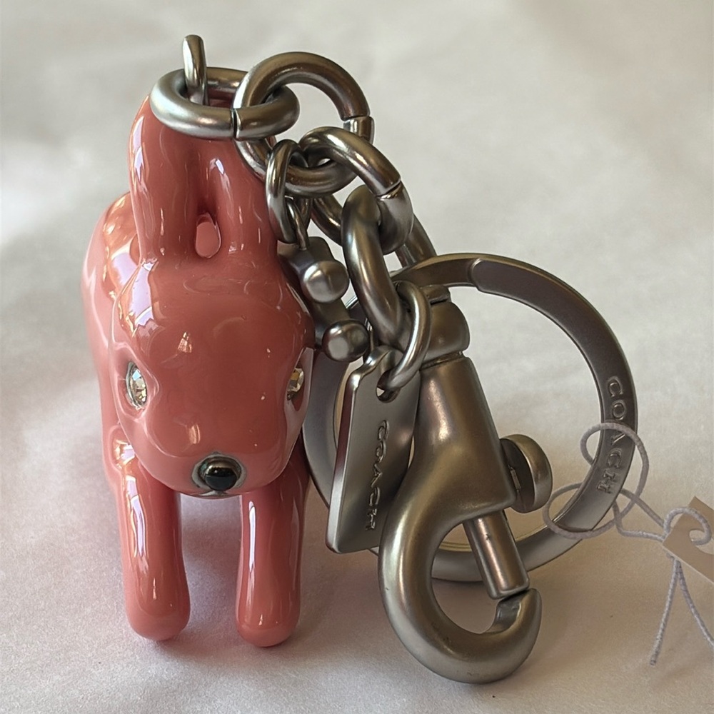 🐰🌸🐰Coach Silver and Pink Bunny Charm Key Chain 🐰🌸🐰  NWT 🐰🌸🐰 - Picture 6 of 16